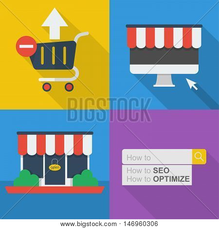 Set of great flat icons with style long shadow icon and use for electronics, commerce, marketing and much more.