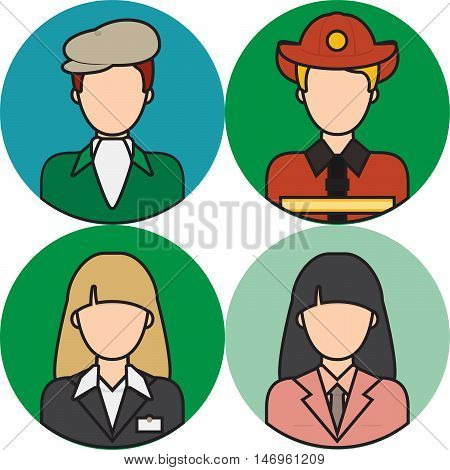 Architect, Astronaut, Athlete, Bodyguard, Butler, Chef, vector, avatar, people, head, user, face, symbol, human, portrait, icon, person, sign, social, female, profile, male, illustration, flat, character, design, haircut, beard, hairstyle, creative, casua
