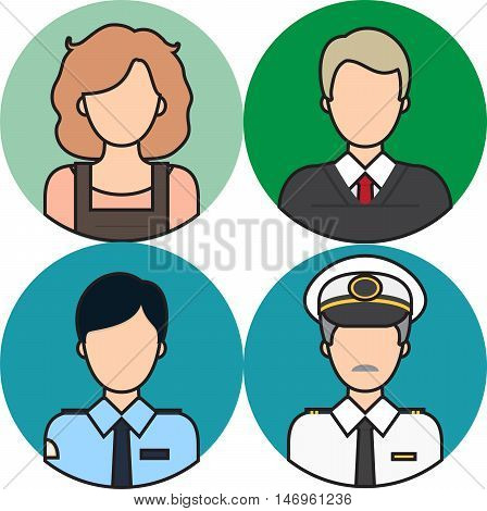Architect, Astronaut, Athlete, Bodyguard, Butler, Chef, vector, avatar, people, head, user, face, symbol, human, portrait, icon, person, sign, social, female, profile, male, illustration, flat, character, design, haircut, beard, hairstyle, creative, casua