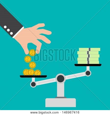Scales with money on a turquoise background