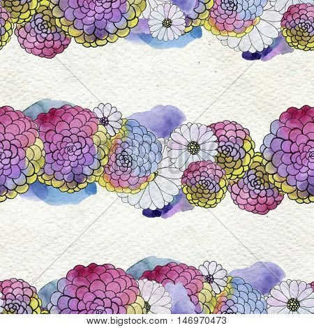 Seamless floral pattern with asters and daisy flowers. Floral watercolor background.