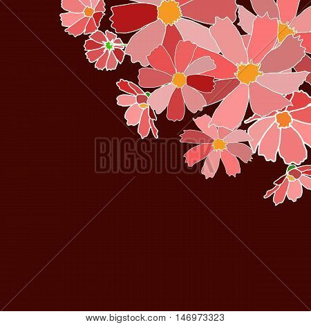 vector illustration background card claret shades op pink flowers bouquet frame