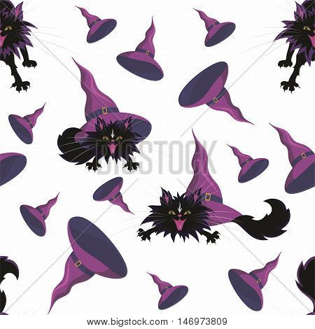 Halloween seamless pattern  with the image of the little black cat