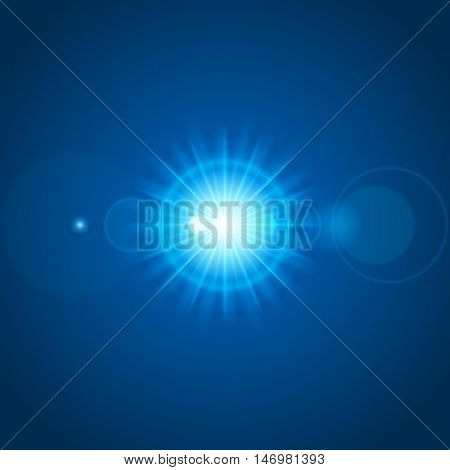 Sun with lens flare lights template and vector background. Special Effect Glowing Rays. Good for promotion materials Brochures Banners. Abstract Backdrop.