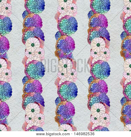 Seamless floral pattern with asters and daisy garlands of flowers. Floral watercolor background.