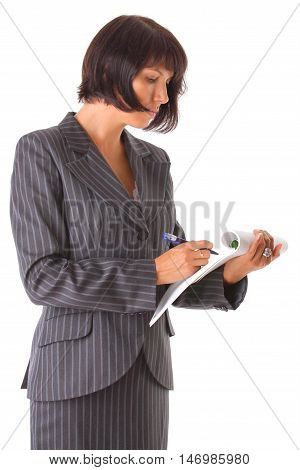 attractive business woman wrote in a notebook