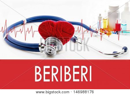Medical concept beriberi. Stethoscope and red heart on a white background