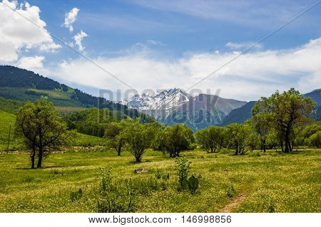 Mountains landscape of the Kaskelen gorge in in the Tien-Shan Mountains Almaty Kazakhstan