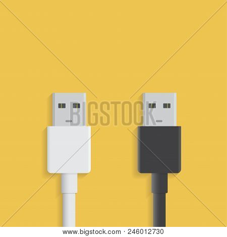 Usb Cable Icon Isolated On White And Black Background. Vector Usb Plug Sign In Flat Style. Illustrat