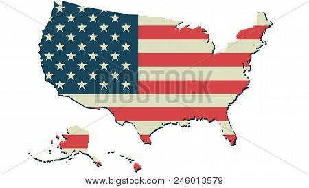 United State America Flag Map Background Vector Print