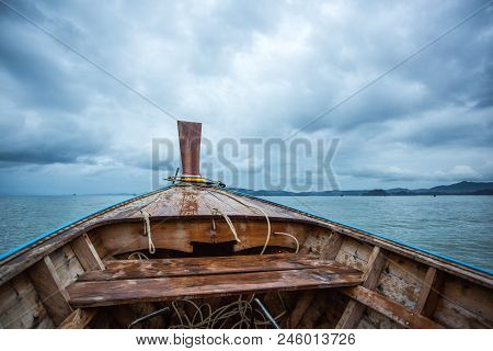 Long Tail Boat Sails To The Island, Krabi Thailand
