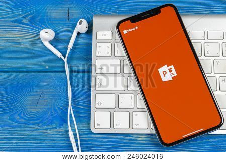 Sankt-petersburg, Russia, June 2, 2018: Microsoft Office Powerpoint Application Icon On Apple Iphone