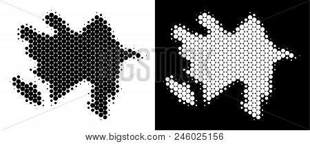 Dotted Halftone Azerbaijan Map. Vector Geographic Scheme On White And Black Backgrounds. Abstract Co