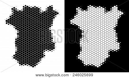 Dotted Halftone Chechnya Map. Vector Geographic Scheme On White And Black Backgrounds. Abstract Comp