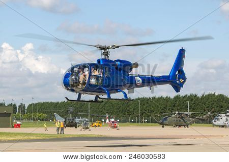 Raf Waddington, Lincolnshire, Uk - July 7, 2014: Aerospatiale Sa-341g Gazelle Helicopter Ha-lfq.