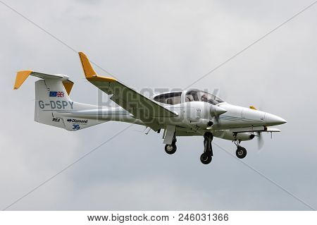 Raf Waddington, Lincolnshire, Uk - July 4, 2014: Diamond Da42 Mpp Aircraft G-dspy.