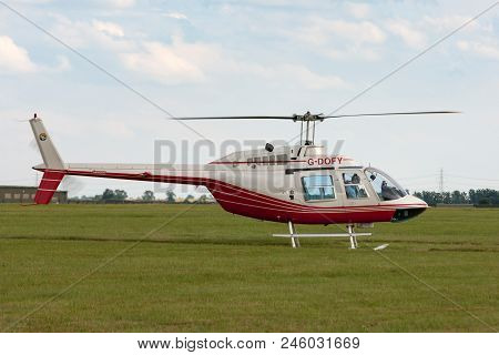 Raf Waddington, Lincolnshire, Uk - July 6, 2014: Bell 206b-3 Jetranger Helicopter G-dofy.