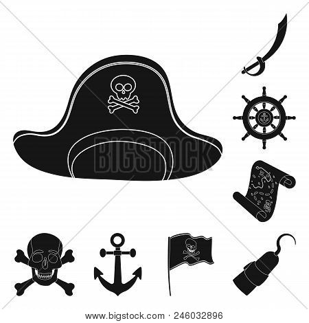 Pirate, Sea Robber Black Icons In Set Collection For Design. Treasures, Attributes Vector Symbol Sto