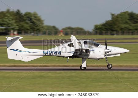 Raf Waddington, Lincolnshire, Uk - July 7, 2014: Diamond Da-42 Twin Star Aircraft N469ww.