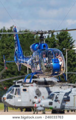 Raf Waddington, Lincolnshire, Uk - July 7, 2014: Aerospatiale Sa-341g Gazelle Helicopter Ha-lfq.