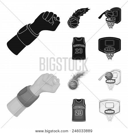 Basketball And Attributes Black, Monochrome Icons In Set Collection For Design.basketball Player And