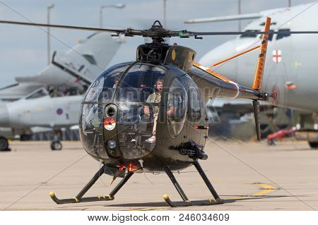 Raf Waddington, Lincolnshire, Uk - July 7, 2014: Former United States Army Hughes Oh-6a Cayuse (69-1