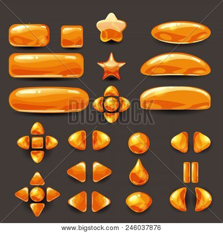 Game Ui Set. Complete Orange Menu Of Graphical User Interface Gui To Build 2d Games. Casual Game. Ve