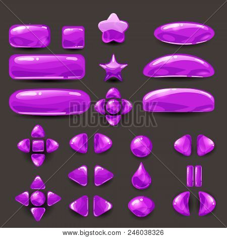 Game Ui Set. Complete Purple Menu Of Graphical User Interface Gui To Build 2d Games. Casual Game. Ve