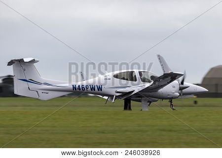 Raf Waddington, Lincolnshire, Uk - July 7, 2014: Diamond Da-42 Twin Star Aircraft N469ww.