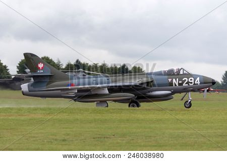 Raf Waddington, Lincolnshire, Uk - July 4, 2014: The Dutch Hawker Hunter Foundation Hawker Hunter F.