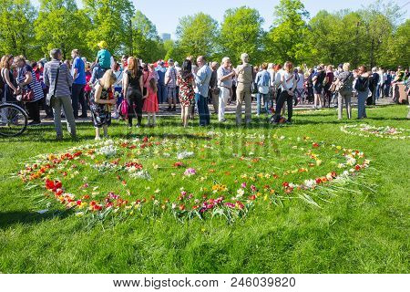 Latvia, City Riga, Victory Park, May 9, Celebration 73 Year After World War 2, Peoples, Flowers And 
