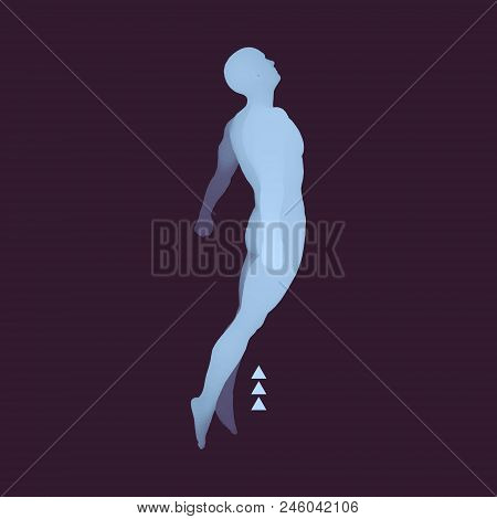 Jumping Man. 3d Model Of Man. Human Body. Sport Symbol. Design Element For Business, Science And Tec
