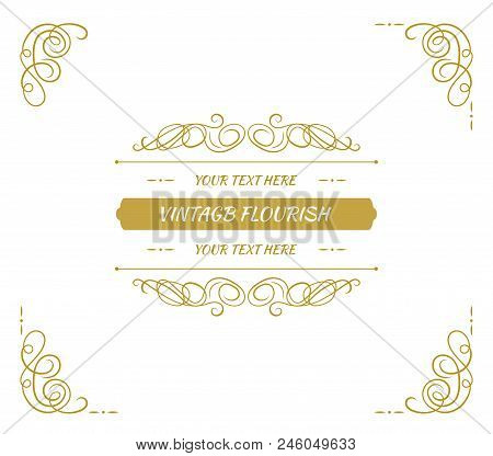 Vector Golden Vintage Frame Isolated On White Background, Calligraphic Corners, Cover Template.