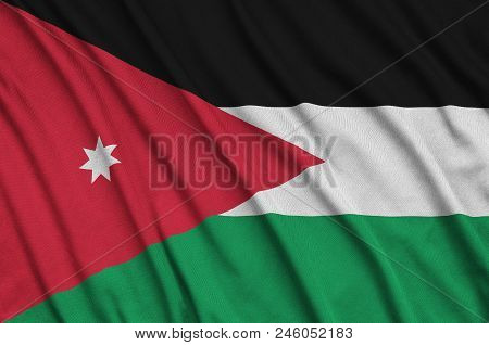 Jordan Flag  Is Depicted On A Sports Cloth Fabric With Many Folds. Sport Team Waving Banner