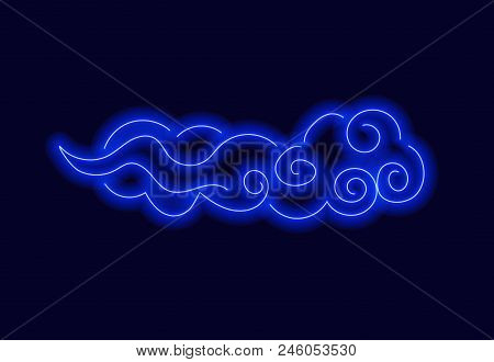 Vector Neon Oriental Cloud, Blue Glowing Lines On Dark Background. Blue Shine Illustration.