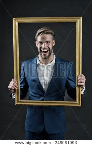 Style Icon. Man Fashionable Suit In Frame As Icon Of Style. Dress Code. Guy Wear Perfect Formal Suit