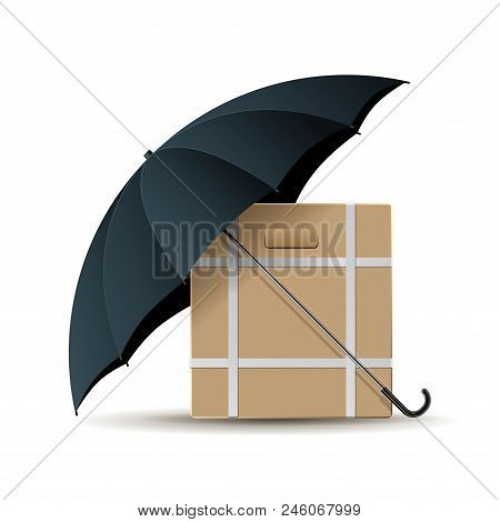 Carton Under Umbrella, Isolated Over White Background.