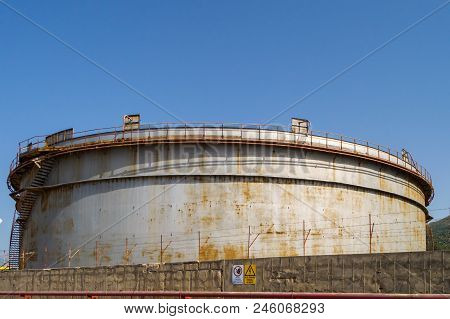 Stainless Steel Tank For The Storage Of Crude Oil In A Refinery In Northern Sicily