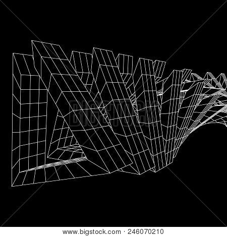 Futuristic Tunnel Of Wireframe Low Poly Mesh Construction. Futuristic Background, Business Concept. 