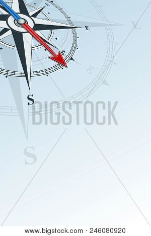 Compass Southeast Background Vector Illustration. Arrow Points To The Southeast. Compass On A Blue B