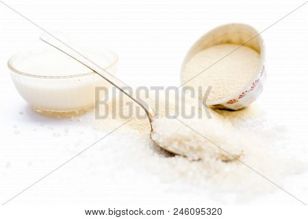 Entire Ingredients For Suji Ka Halwa Isolated On White  Including Sugar.