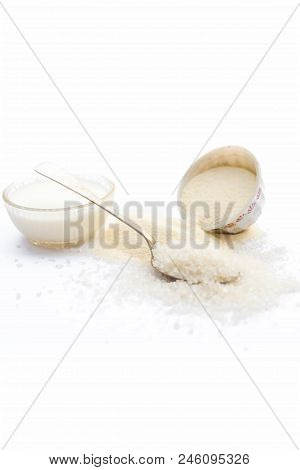 Entire Ingredients For Suji Ka Halwa Isolated On White  Including Sugar.
