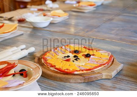 Cooking Class, Culinary. Food And People Concept, Desktop Getting Ready For Work, Ingredients For It