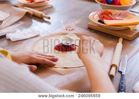 Cooking Class, Culinary. Food And People Concept, Desktop Getting Ready For Work, Ingredients For It