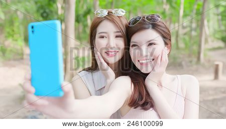 Two Beauty Women Wear Brace And Retainer For Teeth Selfie Happily