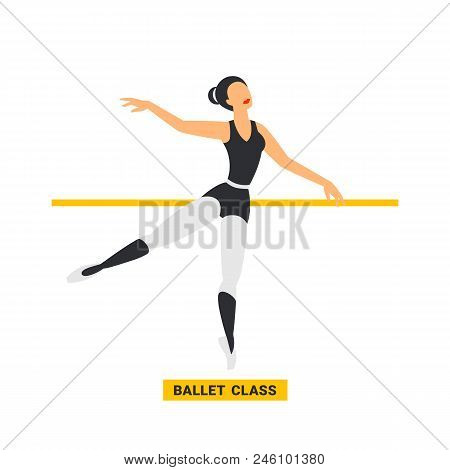 Ballet Class. Ballerina Dancing In Dance Studio. Flat Style Image On White Background. Vector Illust
