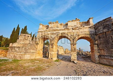 Hierapolis Ancient City Ruins, North Roman Gate, Pamukkale, Denizli Turkey