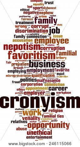 Cronyism Word Cloud Co On Whitencept. Vector Illustration