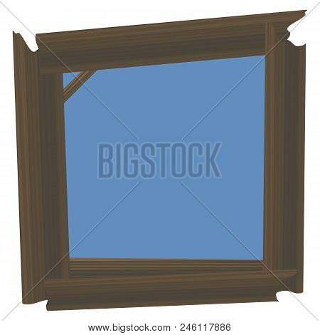 Blue Day Sky In A Frame Of Brown Wooden Logs Vector Nature Object Isolated On White Background Drawi