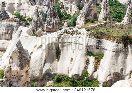 Travel To Turkey - Ancient Rocks Houses On Mountaion Slope In Goreme National Park In Cappadocia In 